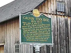 Sign of the Calvin Coolidge Historic Site in Plymouth Vermont