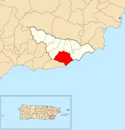 Location of Calzada within the municipality of Maunabo shown in red