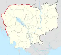 Map of Cambodia with its border with Thailand marked in red