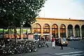 Cambridge railway station and bicycle stands at the eastern end of Station Road.