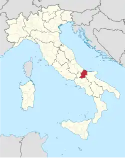 Map highlighting the location of the province of Campobasso in Italy