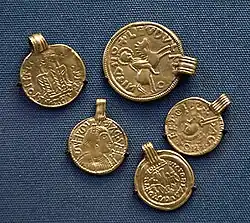D. Electrotypes of 5th-century coins from the Canterbury-St Martin's hoard in England. Electrotype copies of coins and antiquities were produced for museum display and for private collectors.