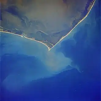 View from the International Space Station of a plume of polluted waters entering the Atlantic