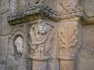 Anthropomorphic figures in the capitals at Chapel of Granjinha.