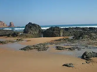The rocks and rockpools at Cape Woolamai Surf Beach