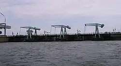 View of Cardiff barrage at sea