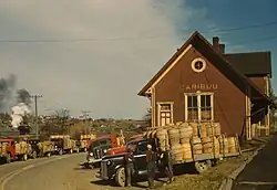Trucks outside a starch factory in October 1940