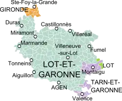 Location of the county with modern departmental boundaries