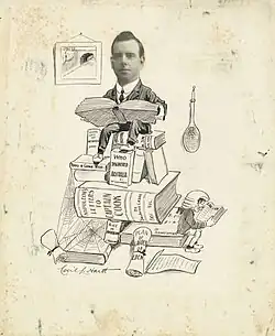 Cartoon of John Alexander Ferguson by Cecil Lawrence Hartt, 1910s. Titled "J.A.F., Barrister and Book Collector," published in Sydneyites As We See 'Em, 1915. Ferguson later authored the seven-volume Bibliography of Australia.
