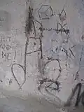 Phallus inscribed into the wall of Klučov railway station, Czech Republic, 2010