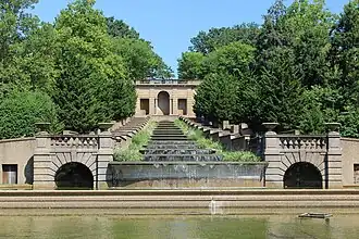 Cascading fountains in a park