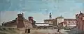 Angelo Mora, The Castle of Crema, tempera, m 1.92 x 4, Villa Severgnini, Izano