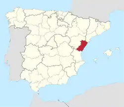 Map of Spain with the province of Castellón highlighted