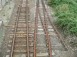 Double trap points with much longer rails, at Castle Cary railway station