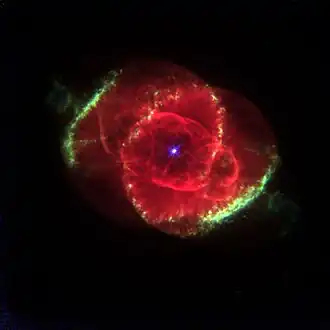 The Cat's Eye Nebula (June 28, 1995;[58] July 4, 1996;[59] August 2, 1997;[60] November 1, 1998;[61] October 31, 1999;[62] March 24, 2002;[63] November 12, 2006;[64] December 27, 2009;[65] August 26, 2012;[66] July 3, 2016[67])