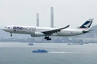 An Airbus A330-343 (B-HLU) in Oneworld special livery