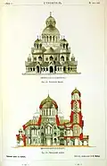 Eastern facade and longitudinal section