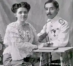 Black and white photograph of a woman and a man