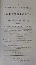 Title page of a 1795 copy of "A Complete Treatise on Electricity in Theory and Practice with Original Experiments," volume 1