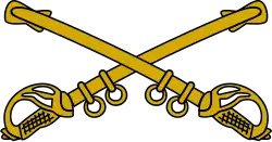 Two golden crossed sabers, sheathed, with 2 rings on the bottom side of each sheath