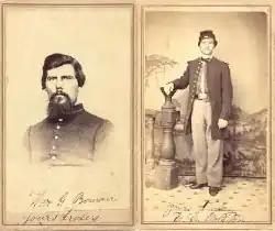 Two photographs taken during the American Civil War. Each soldier shown here served with the 77th Illinois Volunteer Infantry.