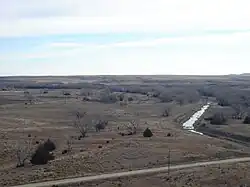 Smoky Hill River valley east of Cedar Bluff Reservoir dam.