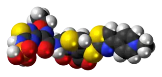 Space-filling model of the ceftaroline fosamil molecule as a zwitterion