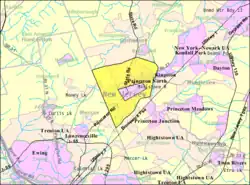 Census Bureau map of the former Princeton Township (and enclaved Borough in pink), New Jersey