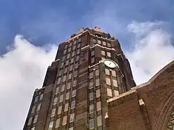 One of four corner clocks on the office tower