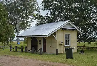 The former Ceratodus railway station, relocated in 1997 to the Burnett Highway rest area; 2017