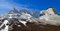 Left to rightːCerro Espada, Cerro Hoja, Cerro Mascara, Cuerno Norte. Viewed from the west in French Valley.