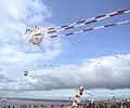 Kite festival at La Tremblade beach, Charente-Maritime (17), France. Festival de cerfs-volants sur la plage de la Tremblade en 2001.