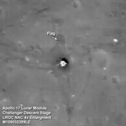 Higher resolution image of the Apollo 17 landing site showing the Lunar Module Challenger descent stage as photographed by the LRO