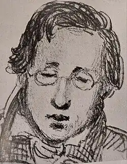 A portrait sketch of a man wearing glasses.