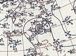 Contour map of pressures associated with the hurricane