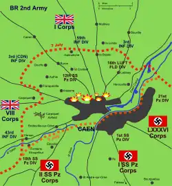 Map of Caen and its immediate surroundings as described in the article text