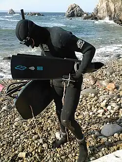 Spearfisher in wet suit