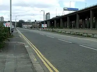 Cheapside Street in the 2000s, with the approach viaduct of the Kingston Bridge..