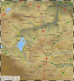 Map showing the lake, rivers and major roads