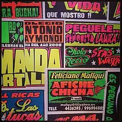 Colorful posters with fluorescent typography and dense text