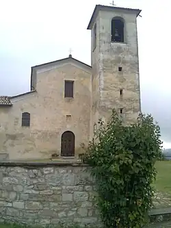 Main facade of the old church of Gombio