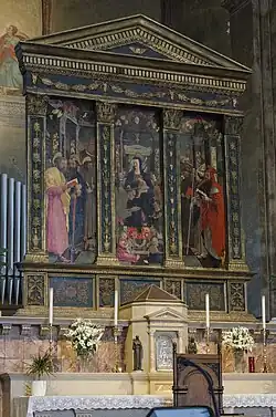 Painting by Francesco Benaglio depicting the theme of the Sacra Conversazione placed on the high altar of the Church of San Bernardino in Verona