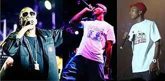 Left to right: Kanye West, Lupe Fiasco and Pharrell Williams
