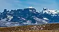 Chimney Rock (left), Courthouse Mountain (center), Precipice Peak (right)