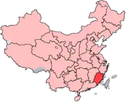 A map of China with Fujian province highlighted