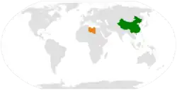 Map indicating locations of Libya and China