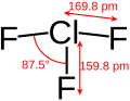 Skeletal formula of chlorine trifluoride with some measurements