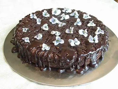 Chocolate cake with candied violets