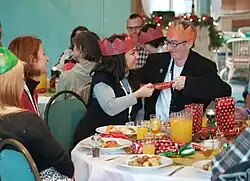 Guests at a Christmas meal, Salford, United Kingdom
