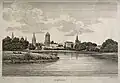 City of Oxford: view from the Cherwell. Etching by J. Roffe.